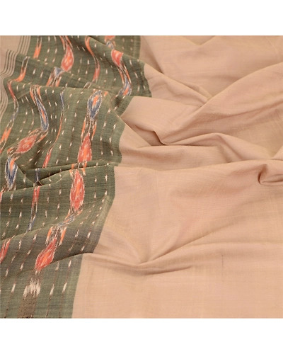 Sanskriti Vintage Dupatta Long Stole Pure Cotton Beige Woven Sambalpuri Ikat DC-51818-Shade Of Beige-Ikat Work-Pure Cotton-6