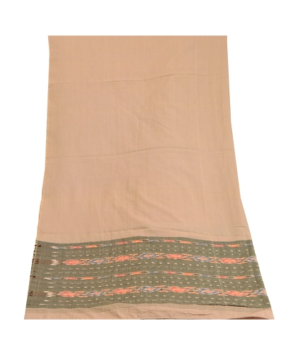 Sanskriti Vintage Dupatta Long Stole Pure Cotton Beige Woven Sambalpuri Ikat DC-51818-Shade Of Beige-Ikat Work-Pure Cotton-8