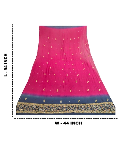 Sanskriti Vintage Dupatta Long Stole Georgette Purple Hand Beaded Chikankari DC-51826-Purple &amp; Blue-Thread Work-Georgette-1