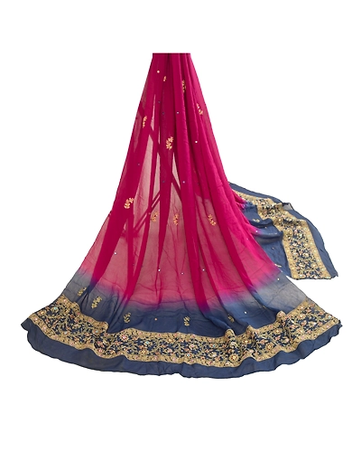 Sanskriti Vintage Dupatta Long Stole Georgette Purple Hand Beaded Chikankari DC-51826-Purple &amp; Blue-Thread Work-Georgette-2
