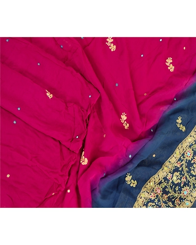 Sanskriti Vintage Dupatta Long Stole Georgette Purple Hand Beaded Chikankari DC-51826-Purple &amp; Blue-Thread Work-Georgette-3