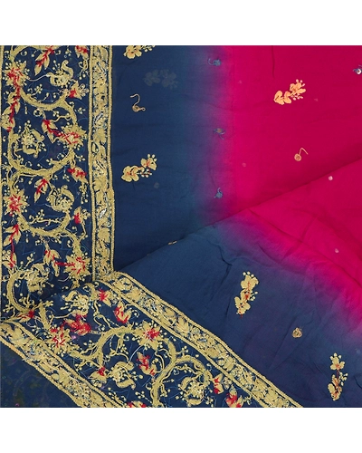Sanskriti Vintage Dupatta Long Stole Georgette Purple Hand Beaded Chikankari DC-51826-Purple &amp; Blue-Thread Work-Georgette-4