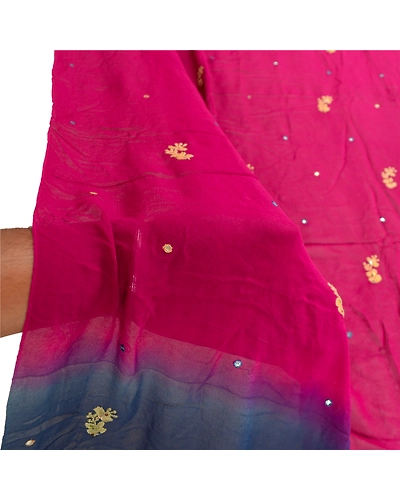 Sanskriti Vintage Dupatta Long Stole Georgette Purple Hand Beaded Chikankari DC-51826-Purple &amp; Blue-Thread Work-Georgette-5