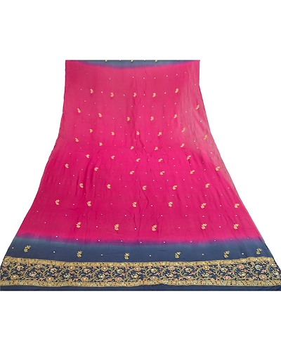 Sanskriti Vintage Dupatta Long Stole Georgette Purple Hand Beaded Chikankari DC-51826-Purple &amp; Blue-Thread Work-Georgette-7