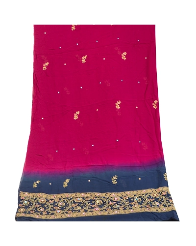 Sanskriti Vintage Dupatta Long Stole Georgette Purple Hand Beaded Chikankari DC-51826-Purple &amp; Blue-Thread Work-Georgette-8