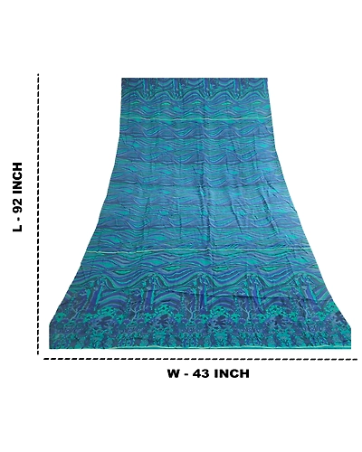 Sanskriti Vintage Dupatta Long Stole Pure Crepe Silk Blue Printed Soft Hijab DC-51834-Blue &amp; Green-Printed Work-Pure Crepe Silk-1
