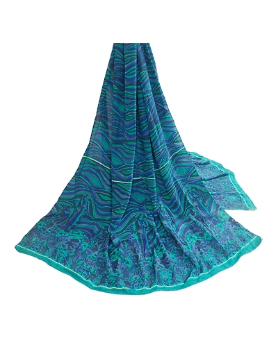 Sanskriti Vintage Dupatta Long Stole Pure Crepe Silk Blue Printed Soft Hijab DC-51834-Blue &amp; Green-Printed Work-Pure Crepe Silk-2