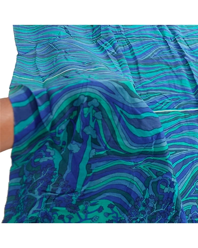 Sanskriti Vintage Dupatta Long Stole Pure Crepe Silk Blue Printed Soft Hijab DC-51834-Blue &amp; Green-Printed Work-Pure Crepe Silk-5