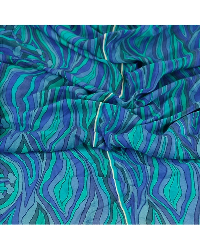 Sanskriti Vintage Dupatta Long Stole Pure Crepe Silk Blue Printed Soft Hijab DC-51834-Blue &amp; Green-Printed Work-Pure Crepe Silk-6