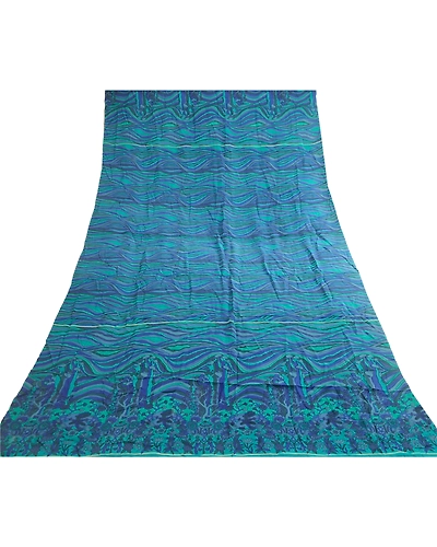 Sanskriti Vintage Dupatta Long Stole Pure Crepe Silk Blue Printed Soft Hijab DC-51834-Blue &amp; Green-Printed Work-Pure Crepe Silk-7