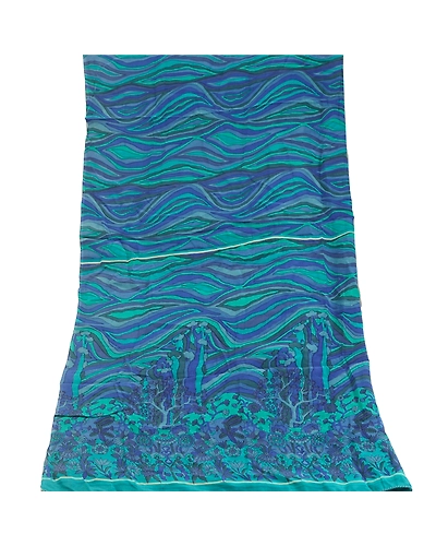 Sanskriti Vintage Dupatta Long Stole Pure Crepe Silk Blue Printed Soft Hijab DC-51834-Blue &amp; Green-Printed Work-Pure Crepe Silk-8