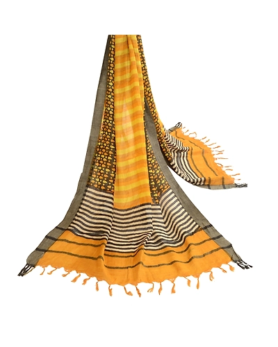 Sanskriti Vintage Dupatta Long Stole Pure Woolen Yellow Printed Wrap Scarves DC-51836-Yellow-Printed Work-Pure Woolen-2