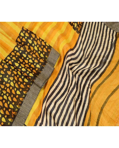 Sanskriti Vintage Dupatta Long Stole Pure Woolen Yellow Printed Wrap Scarves DC-51836-Yellow-Printed Work-Pure Woolen-3