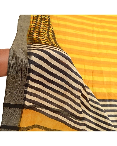 Sanskriti Vintage Dupatta Long Stole Pure Woolen Yellow Printed Wrap Scarves DC-51836-Yellow-Printed Work-Pure Woolen-5