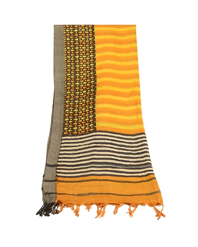 Sanskriti Vintage Dupatta Long Stole Pure Woolen Yellow Printed Wrap Scarves DC-51836-Yellow-Printed Work-Pure Woolen-8