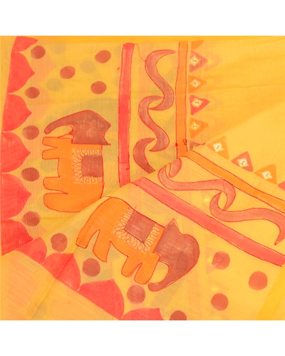 Sanskriti Vintage Dupatta Long Stole Cotton Yellow Hand-Painted Embroidered DC-51854-Yellow-Hand-Painted Work-Cotton-4