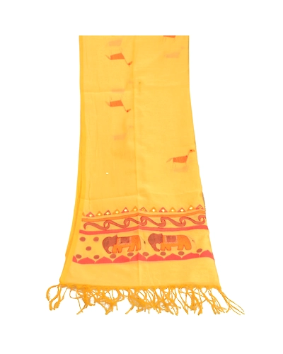 Sanskriti Vintage Dupatta Long Stole Cotton Yellow Hand-Painted Embroidered DC-51854-Yellow-Hand-Painted Work-Cotton-8