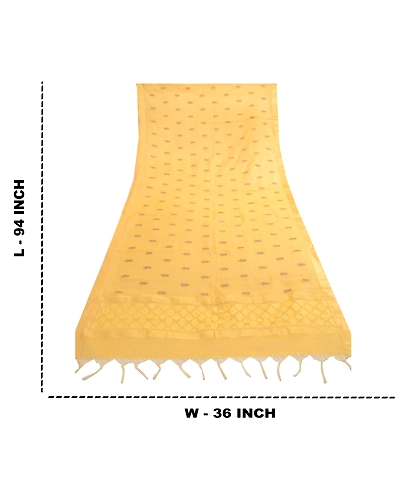 Sanskriti Vintage Dupatta Long Stole Net Mesh Yellow Embroidered Woven Scarves DC-51856-Yellow-Thread Work-Net Mesh-1