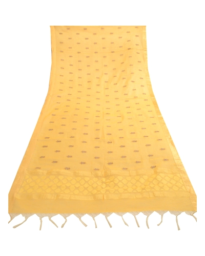 Sanskriti Vintage Dupatta Long Stole Net Mesh Yellow Embroidered Woven Scarves DC-51856-Yellow-Thread Work-Net Mesh-7