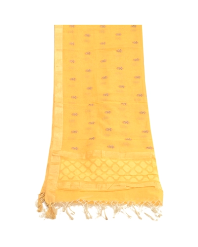 Sanskriti Vintage Dupatta Long Stole Net Mesh Yellow Embroidered Woven Scarves DC-51856-Yellow-Thread Work-Net Mesh-8