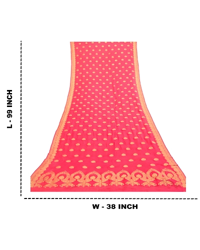 Sanskriti Vintage Dupatta Long Stole Blend Silk Pink Woven Brocade Wrap Scarves DC-51863-Pink-Zari Work-Blend Silk-1