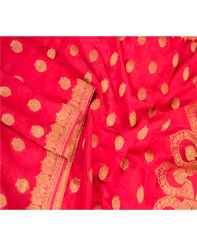 Sanskriti Vintage Dupatta Long Stole Blend Silk Pink Woven Brocade Wrap Scarves DC-51863-Pink-Zari Work-Blend Silk-3