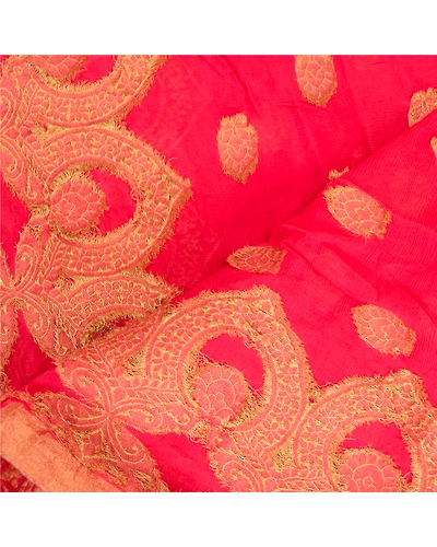 Sanskriti Vintage Dupatta Long Stole Blend Silk Pink Woven Brocade Wrap Scarves DC-51863-Pink-Zari Work-Blend Silk-4