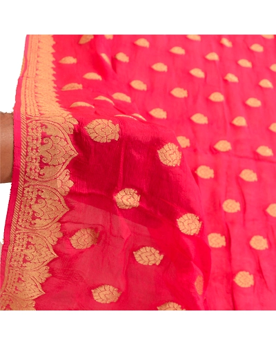 Sanskriti Vintage Dupatta Long Stole Blend Silk Pink Woven Brocade Wrap Scarves DC-51863-Pink-Zari Work-Blend Silk-5