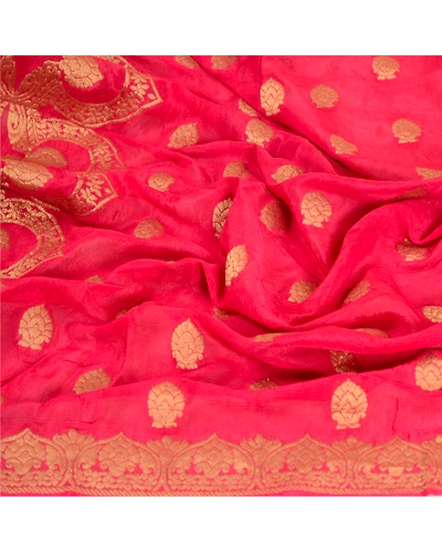 Sanskriti Vintage Dupatta Long Stole Blend Silk Pink Woven Brocade Wrap Scarves DC-51863-Pink-Zari Work-Blend Silk-6