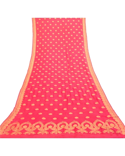 Sanskriti Vintage Dupatta Long Stole Blend Silk Pink Woven Brocade Wrap Scarves DC-51863-Pink-Zari Work-Blend Silk-7
