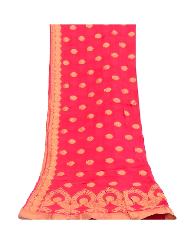Sanskriti Vintage Dupatta Long Stole Blend Silk Pink Woven Brocade Wrap Scarves DC-51863-Pink-Zari Work-Blend Silk-8