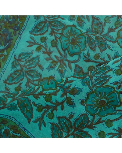 Sanskriti Vintage Dupatta Long Stole Pure Georgette Silk Green Wrap Scarves DC-51867-Shade Of Green &amp; Mustard-Printed Work-Pure Georgette Silk-4