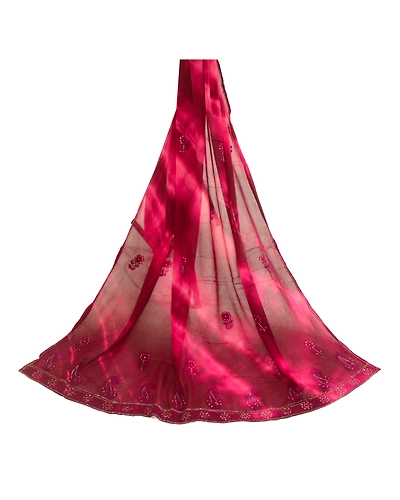 Sanskriti Vintage Dupatta Long Stole Pure Georgette Silk Purple Handmade Tie-Dye DC-51869-Purple-Thread Work-Pure Georgette Silk-2