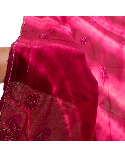 Sanskriti Vintage Dupatta Long Stole Pure Georgette Silk Purple Handmade Tie-Dye DC-51869-Purple-Thread Work-Pure Georgette Silk-5