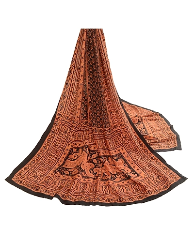 Sanskriti Vintage Dupatta Long Stole Pure Crepe Silk Black Printed Wrap Scarves DC-51881-Black-Printed Work-Pure Crepe Silk-2