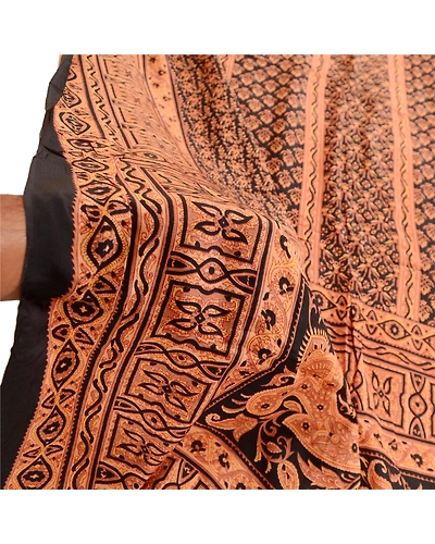 Sanskriti Vintage Dupatta Long Stole Pure Crepe Silk Black Printed Wrap Scarves DC-51881-Black-Printed Work-Pure Crepe Silk-5