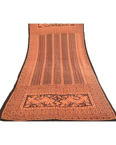 Sanskriti Vintage Dupatta Long Stole Pure Crepe Silk Black Printed Wrap Scarves DC-51881-Black-Printed Work-Pure Crepe Silk-7