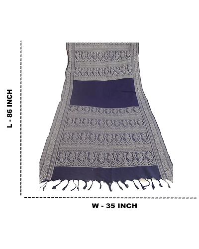Sanskriti Vintage Dupatta Long Stole Cotton Navy Blue Hijab Woven Scarves DC-51887-Navy Blue-Woven Work-Cotton-1