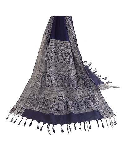 Sanskriti Vintage Dupatta Long Stole Cotton Navy Blue Hijab Woven Scarves DC-51887-Navy Blue-Woven Work-Cotton-2