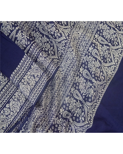 Sanskriti Vintage Dupatta Long Stole Cotton Navy Blue Hijab Woven Scarves DC-51887-Navy Blue-Woven Work-Cotton-3