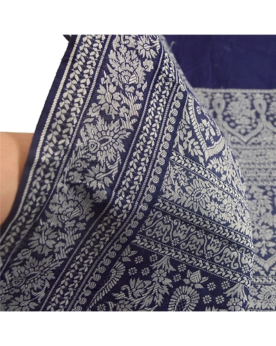 Sanskriti Vintage Dupatta Long Stole Cotton Navy Blue Hijab Woven Scarves DC-51887-Navy Blue-Woven Work-Cotton-5