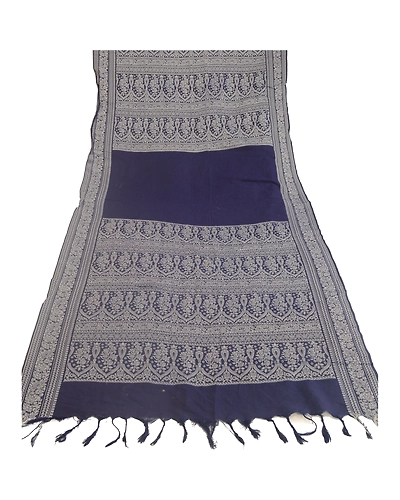 Sanskriti Vintage Dupatta Long Stole Cotton Navy Blue Hijab Woven Scarves DC-51887-Navy Blue-Woven Work-Cotton-7