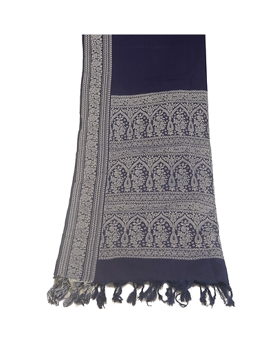 Sanskriti Vintage Dupatta Long Stole Cotton Navy Blue Hijab Woven Scarves DC-51887-Navy Blue-Woven Work-Cotton-8