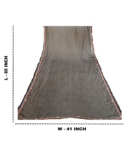 Sanskriti Vintage Dupatta Long Stole Pure Chiffon Silk Black Hand Beaded Scarves DC-51911-Black-Zari Work-Pure Chiffon Silk-1