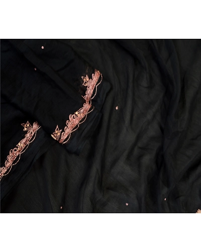 Sanskriti Vintage Dupatta Long Stole Pure Chiffon Silk Black Hand Beaded Scarves DC-51911-Black-Zari Work-Pure Chiffon Silk-3