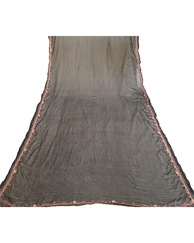 Sanskriti Vintage Dupatta Long Stole Pure Chiffon Silk Black Hand Beaded Scarves DC-51911-Black-Zari Work-Pure Chiffon Silk-7