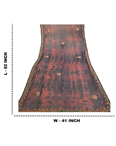 Sanskriti Vintage Dupatta Long Stole Pure Chiffon Silk Blue Hand Beaded Tie-Dye DC-51913-Blue &amp; Brown-Beaded Work-Pure Chiffon Silk-1