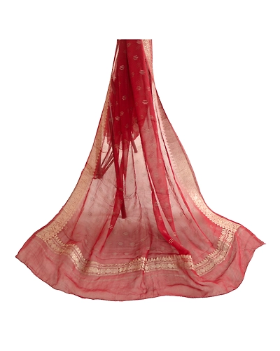 Sanskriti Vintage Dupatta Long Stole Pure Georgette Silk Dark Red Woven Brocade DC-51923-Dark Red-Zari Work-Pure Georgette Silk-2