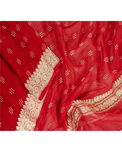 Sanskriti Vintage Dupatta Long Stole Pure Georgette Silk Dark Red Woven Brocade DC-51923-Dark Red-Zari Work-Pure Georgette Silk-3