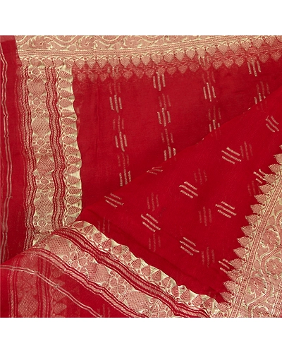 Sanskriti Vintage Dupatta Long Stole Pure Georgette Silk Dark Red Woven Brocade DC-51923-Dark Red-Zari Work-Pure Georgette Silk-4